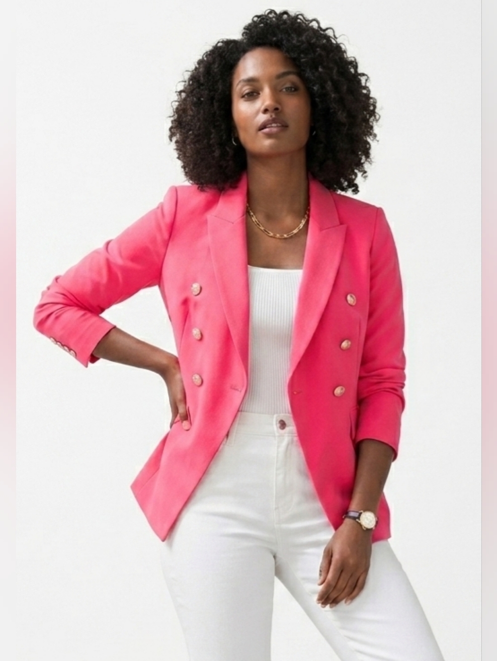 NWOT WHBM Coral-Pink Double-Breasted Blazer W Floral Lining Size 4